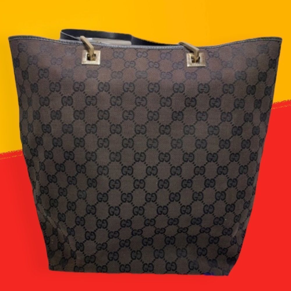 Gucci LARGE Dark Brown Monogram Canvas Tote Bag AUTHENTIC
